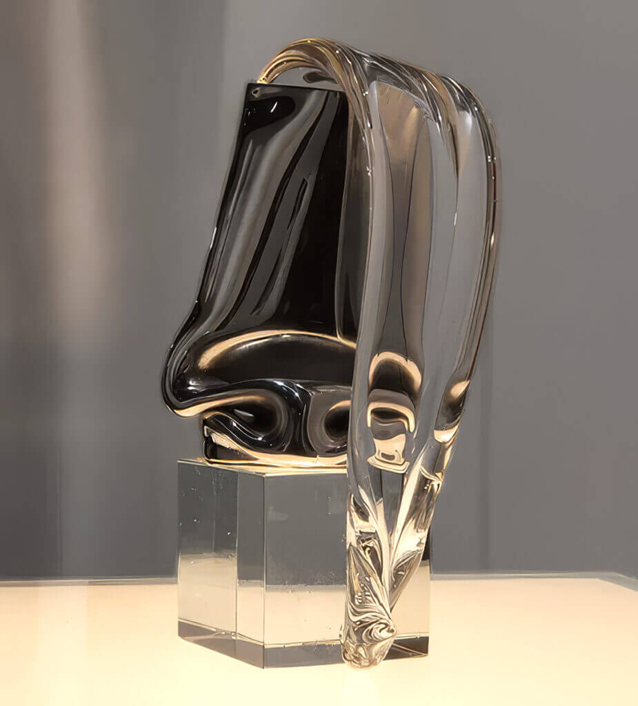 Photo sculpture Débordement. Inox, verre, cristal – 14 x 6 cm