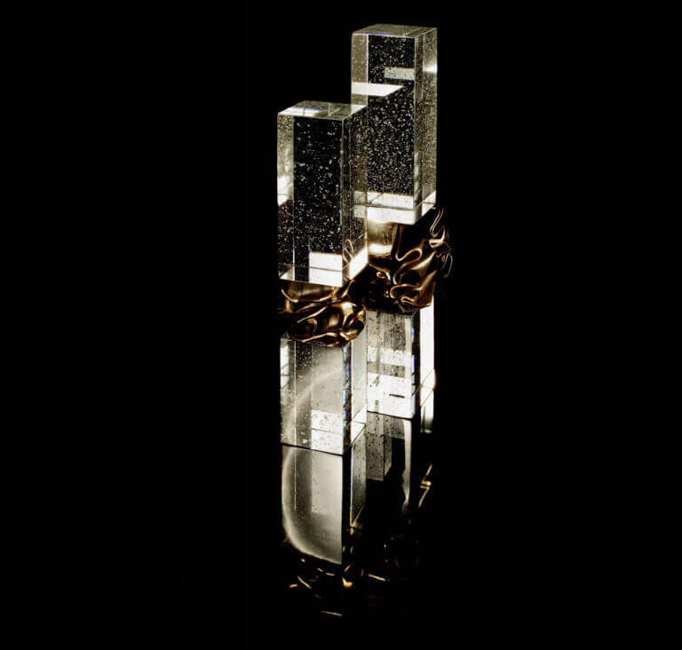 Photographie de la sculpture Souffle céleste 1-2. Tirage en subligraphie, 180 x 60 cm