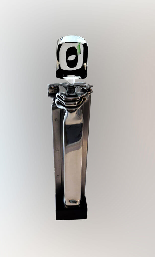 Photo sculpture Elégance. Acier, verre, obsidienne – 30 x 23 x 13 cm