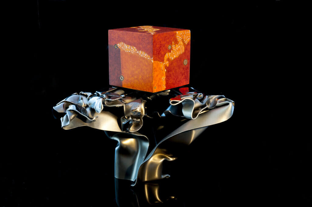 Photo sculpture Envol. Acier, huile sur bois- 22 x 20 x 20 cm